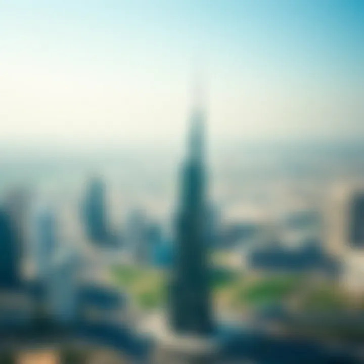 Aerial View of Al Fattan Park View Tower Aerial view of Al Fattan Park View Tower amidst Dubai's skyline, illustrating its prominent location