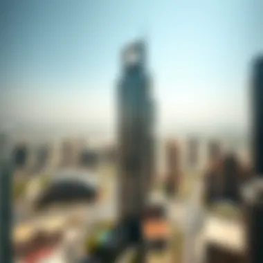 Aerial Perspective of Al Mas Tower in JLT Aerial view of Jumeirah Lake Towers with Al Mas Tower in focus