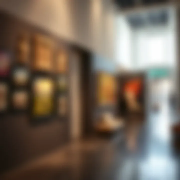 A bustling gallery showcasing contemporary artworks