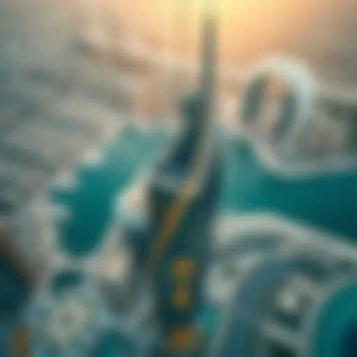 Aerial view of Amna Tower showcasing its modern design and surrounding skyline.