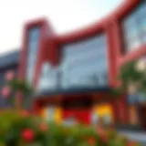 A striking facade of an art living mall adorned with contemporary sculptures