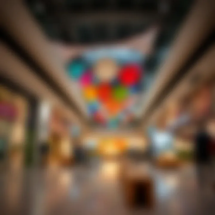 Communal Spaces and Art Installations in Modern Malls Interior of an art living mall featuring vibrant art installations and communal spaces