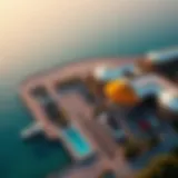 Aerial view of Blue Waters Island showcasing parking facilities