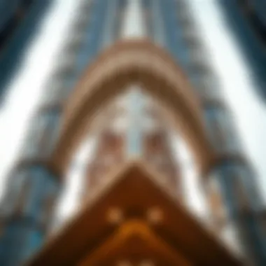 Close-up of the intricate architectural details of the Dubai Jewel Tower