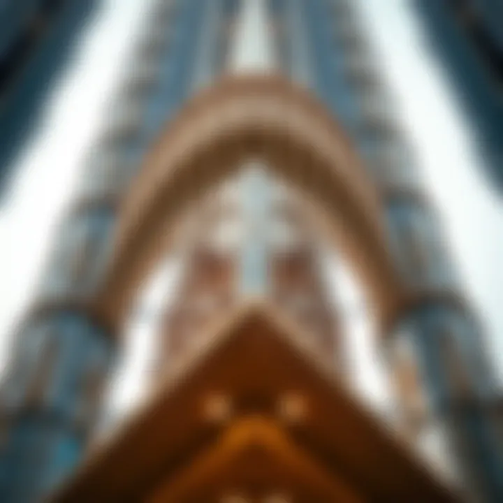 Close-up of the intricate architectural details of the Dubai Jewel Tower