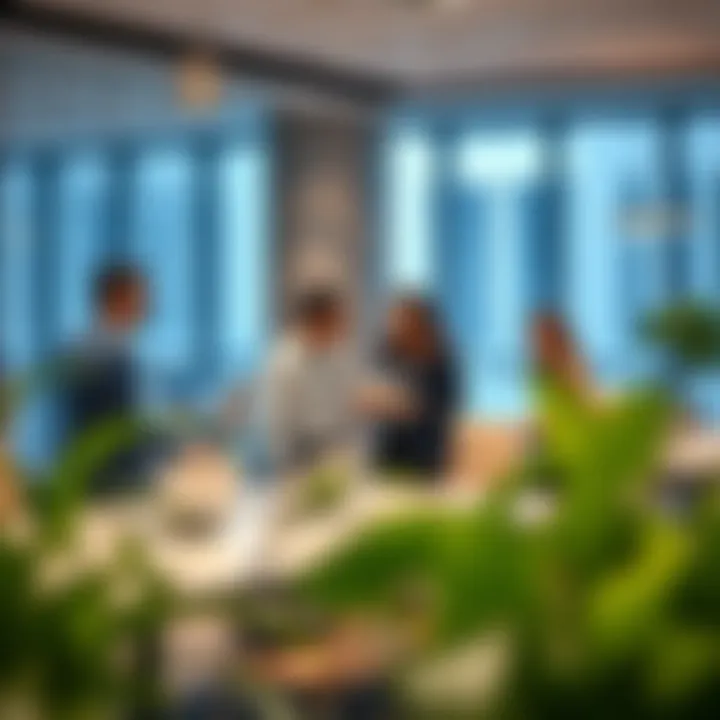 Collaborative Workspaces in Emaar Offices Business professionals discussing in a collaborative Emaar office environment