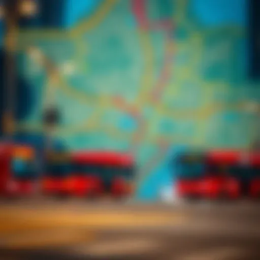 A detailed map highlighting the 64 bus route in Dubai