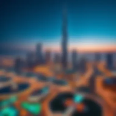 Stunning Skyline with 7even Building Stunning skyline view of Dubai with the 7even Building as a focal point