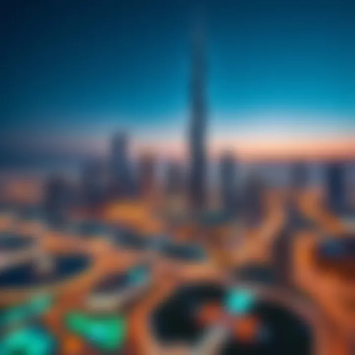 Stunning Skyline with 7even Building Stunning skyline view of Dubai with the 7even Building as a focal point