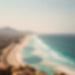 A panoramic view showcasing the stunning Al Mamzar beach, highlighting the turquoise waters and white sandy shores.