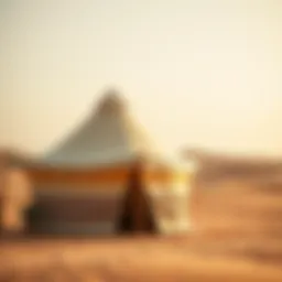 Traditional Bedouin tent set against the desert landscape
