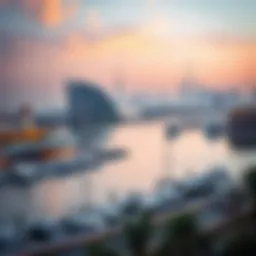 Panoramic view of Creek Harbor showcasing the skyline