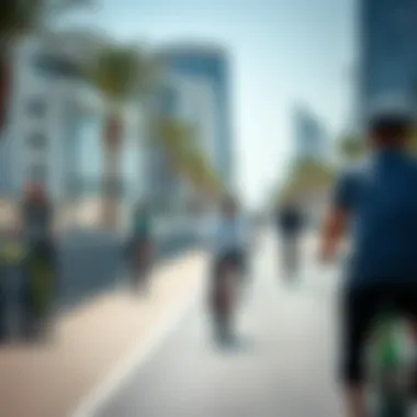 Enjoying the Ride on Modern Cycle Lanes Cyclists enjoying a smooth ride on Dubai's modern cycle lanes