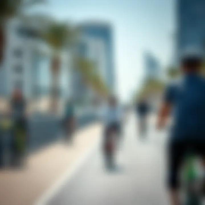Enjoying the Ride on Modern Cycle Lanes Cyclists enjoying a smooth ride on Dubai's modern cycle lanes