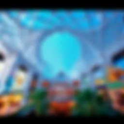 A breathtaking view of the Dubai Waterfall Mall from an elevated perspective, highlighting its intricate architectural design.