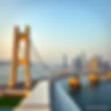 Scenic view of Maktoum Bridge with Dubai skyline in background