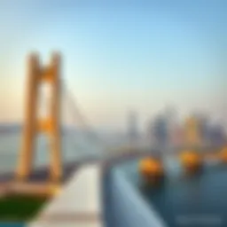 Scenic view of Maktoum Bridge with Dubai skyline in background