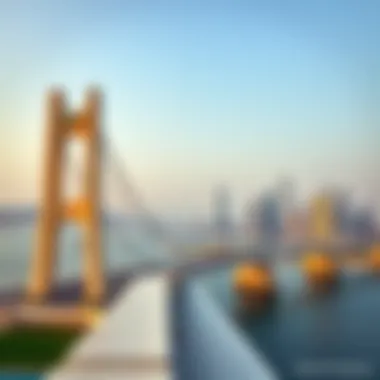 Maktoum Bridge and Dubai Skyline Scenic view of Maktoum Bridge with Dubai skyline in background