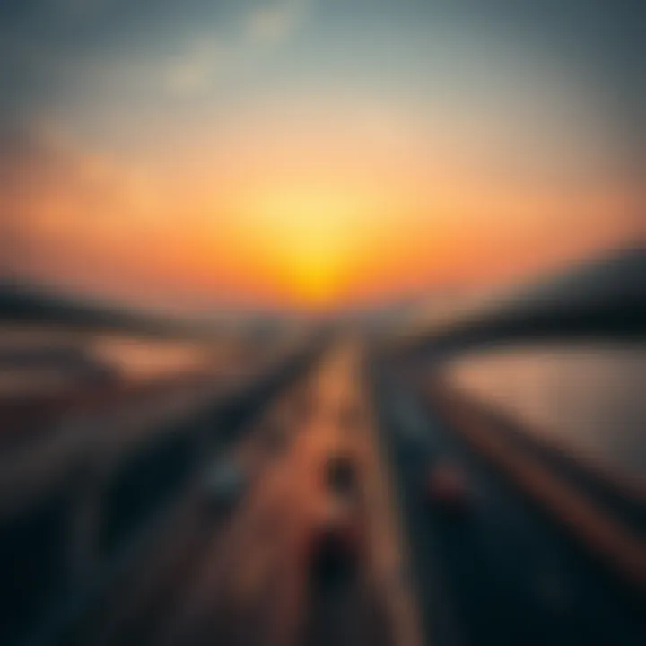 Traffic Flow on Maktoum Bridge at Sunset Maktoum Bridge at sunset showcasing traffic flow