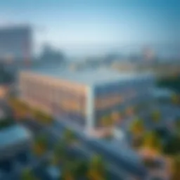 Aerial view of Noon Warehouse showcasing its modern architecture