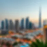 Stunning view of Dubai skyline featuring modern one-bedroom flats