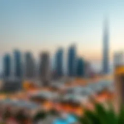 Stunning view of Dubai skyline featuring modern one-bedroom flats