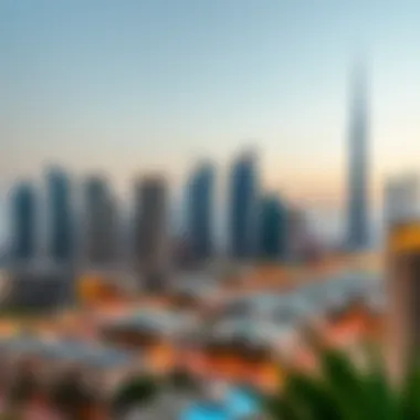 Dubai Skyline with Modern Flats Stunning view of Dubai skyline featuring modern one-bedroom flats