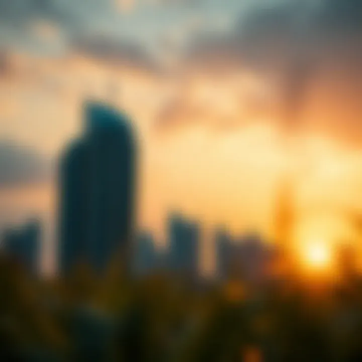 Sunset Over the Iconic Reem Island Towers Dramatic sunset view of Reem Island Towers against the skyline