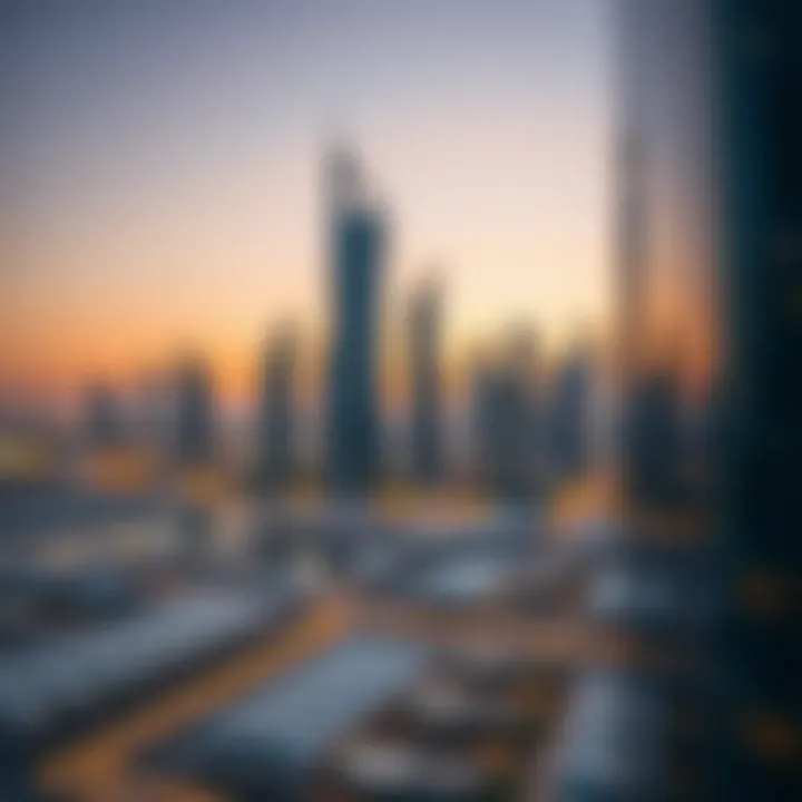 Business Bay Skyline at Dusk Panoramic view of the Business Bay skyline at sunset