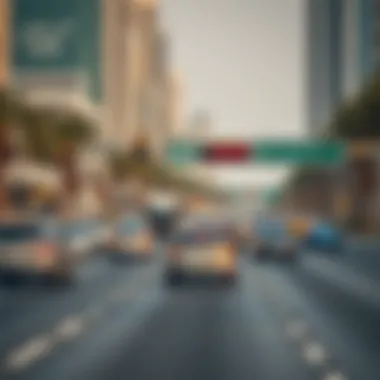 Salik System in Action on a Busy Dubai Road Busy Dubai road showcasing Salik system in action