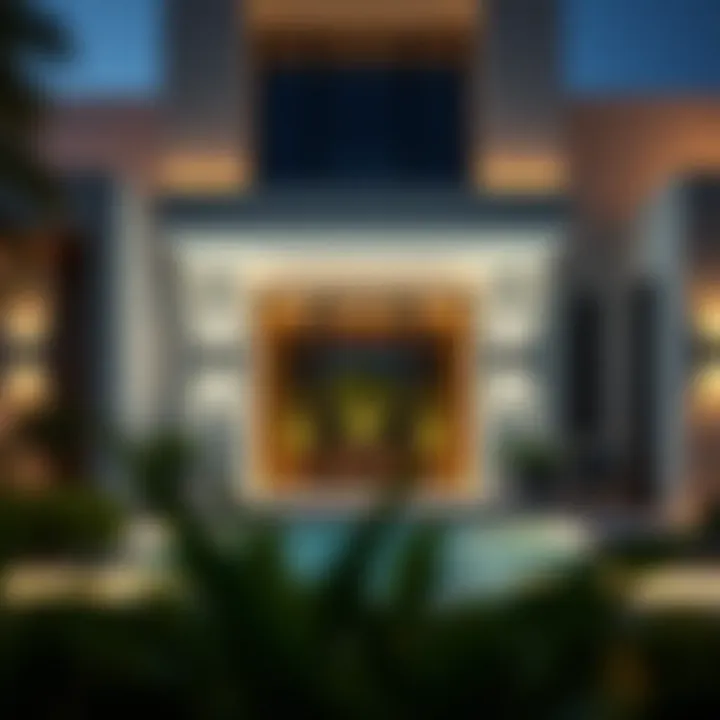 Contemporary Villa Entrance Contemporary villa entrance featuring minimalist design and ambient lighting