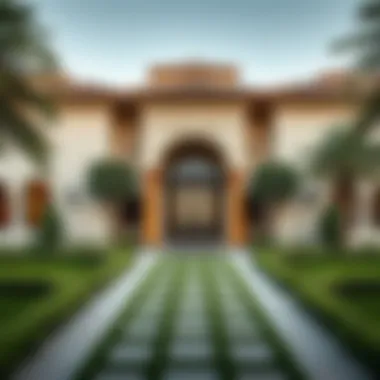 Grand Villa Entrance Grand villa entrance showcasing traditional architectural elements and inviting pathway