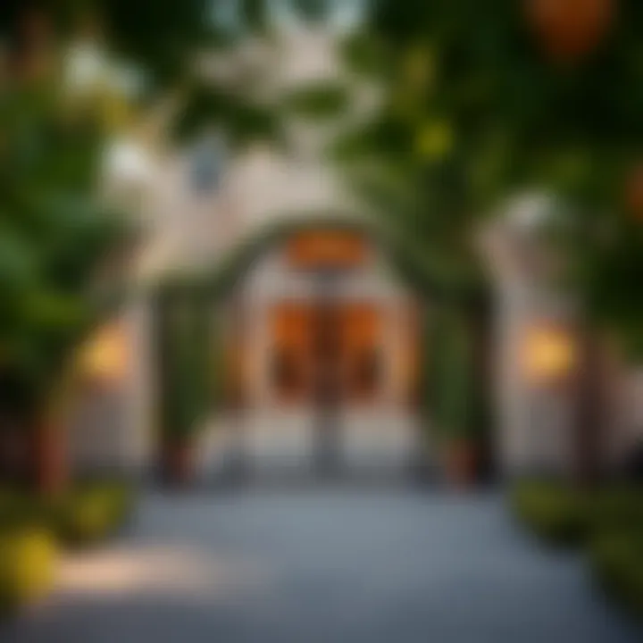 Luxurious Villa Entrance Luxurious villa entrance with ornate gates and lush greenery