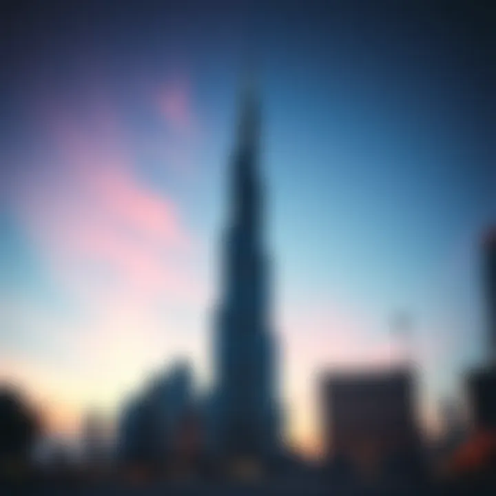 A stunning view of the Burj Khalifa against a twilight sky