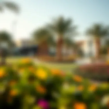 Close-up of the landscaped gardens and recreational areas in Villanova