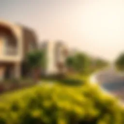 A serene view of Ghadeer community showcasing modern architecture and lush greenery
