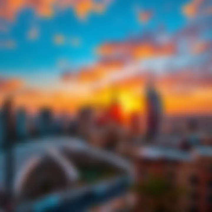 Sunset Over Dubai: A Symphony of Architecture Vibrant sunset over Dubai's skyline, highlighting architectural beauty.