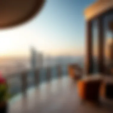 Panoramic View from St. Regis Emaar Terrace A panoramic view of the Dubai skyline from the St. Regis Emaar terrace