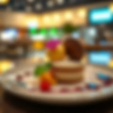 Culinary Trends: Artistic Dessert Presentation A close-up of a beautifully presented dessert plate, highlighting culinary creativity and trends in City Walk cafés.