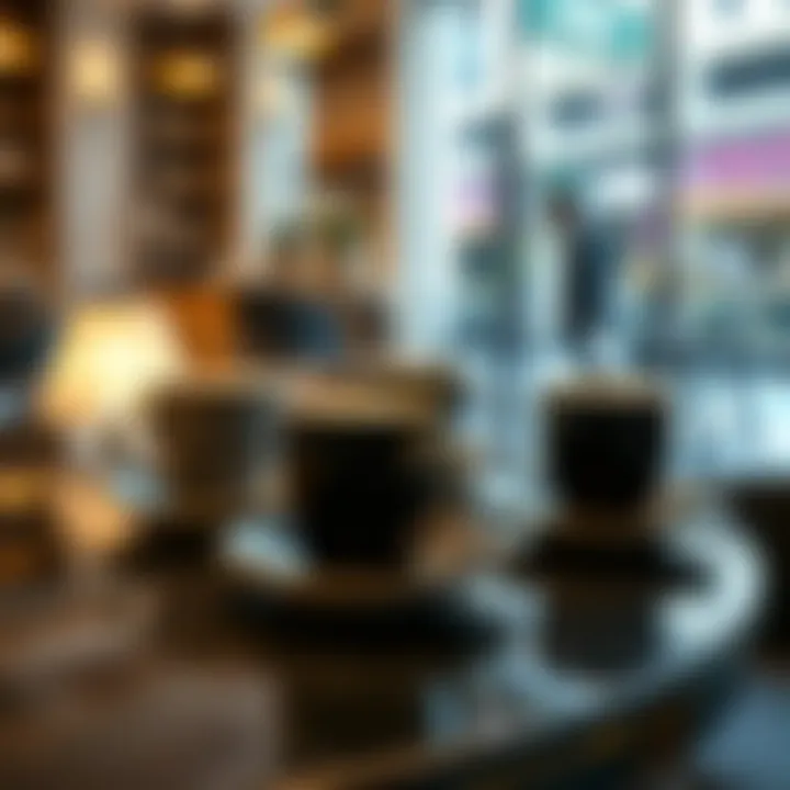 Gourmet Coffee Experience in City Walk A variety of gourmet coffee cups displayed on a stylish café table, reflecting the rich coffee culture.