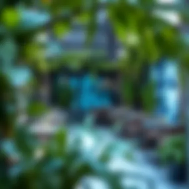 Outdoor Café Setting with Urban Art An outdoor seating area of a café with lush greenery and urban art, illustrating the integration of nature and culture.