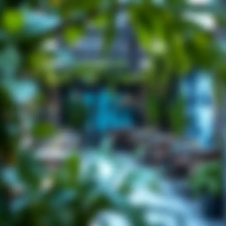 Outdoor Café Setting with Urban Art An outdoor seating area of a café with lush greenery and urban art, illustrating the integration of nature and culture.