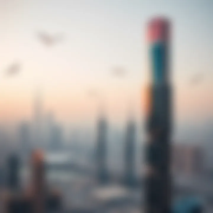 Flamingo Z2 Tower: A Central Landmark in Dubai Panoramic view of Dubai skyline with Flamingo Z2 Tower as a central landmark