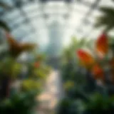 A lush interior view of the biodome showcasing diverse plant life.