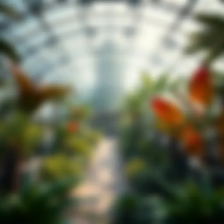 A lush interior view of the biodome showcasing diverse plant life.
