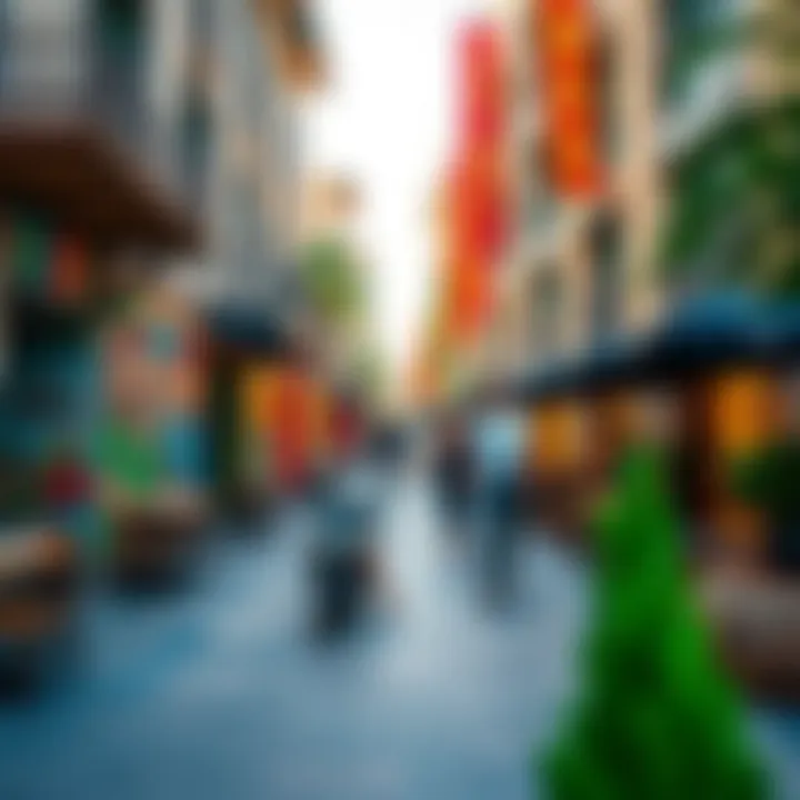 Vibrant cultural scene with street art and outdoor dining at City Walk