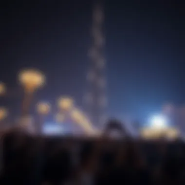 Crowd enjoying a special lighting event at Burj Khalifa.