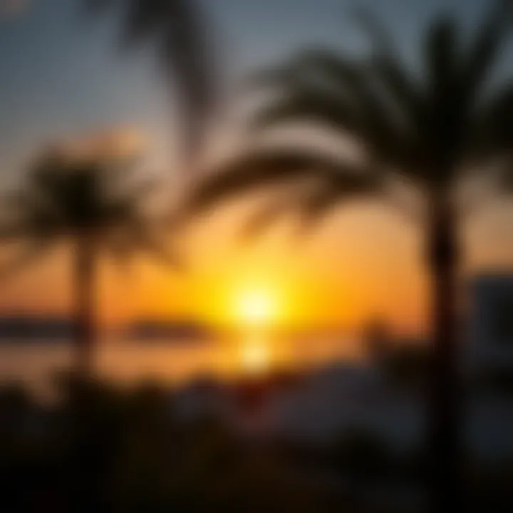 Sunset views over the waterfront properties of Jumeira Bay Island