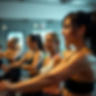 A group of women engaged in a fitness class, highlighting camaraderie