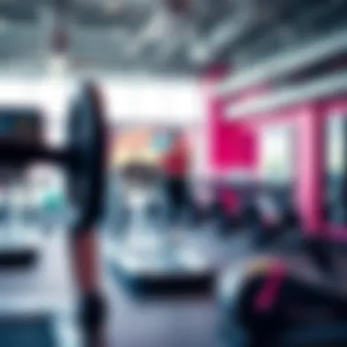 A vibrant interior of a ladies-only gym showcasing workout equipment